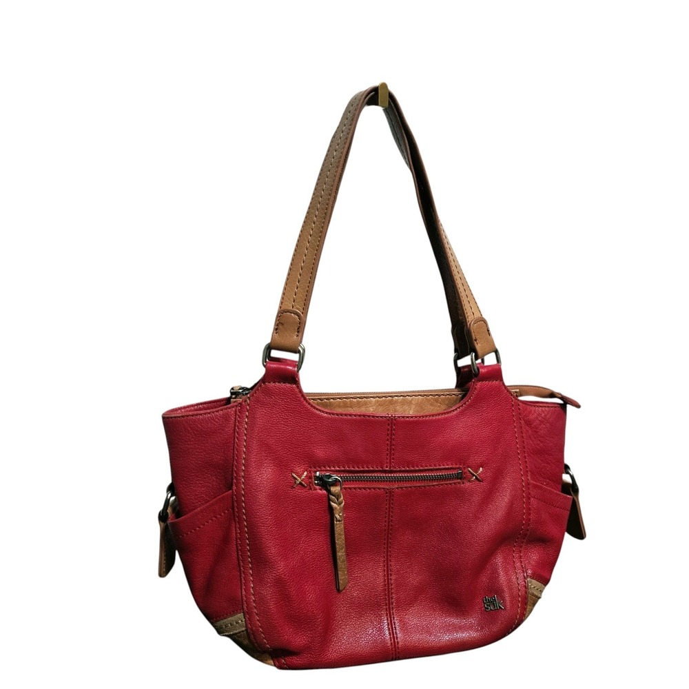 The Sak Kendra Red Brown Leather Shoulder Bag Medium Hobo Satchel Tote Handbag